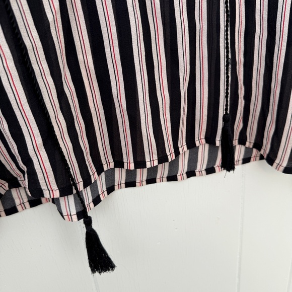 Rachel Zoe Mairi 100% Silk Black White Red Striped Tassel Blouse - Picture 3 of 10